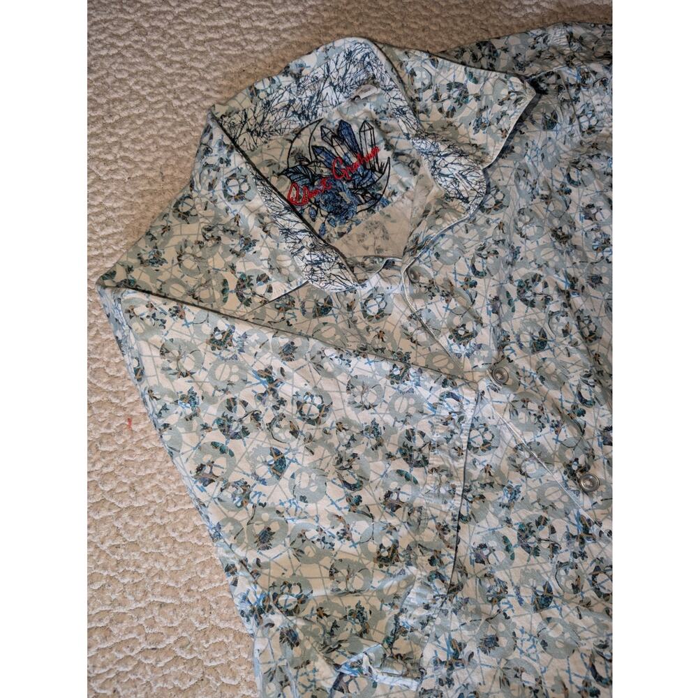 Robert Graham Shirt Mens L Blue Geometric Short Sleeve Button Up Classic Fit